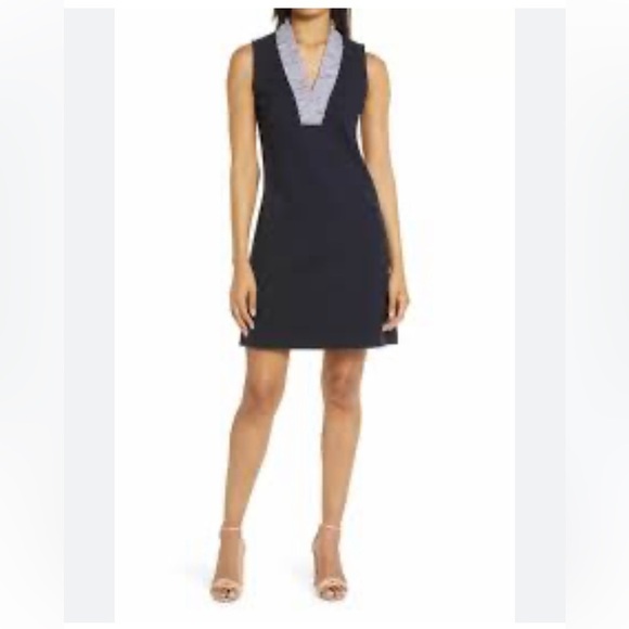 ELIZA J. Navy Sleeveless Dress with V-Neck Ruffle Trim - Picture 2 of 9
